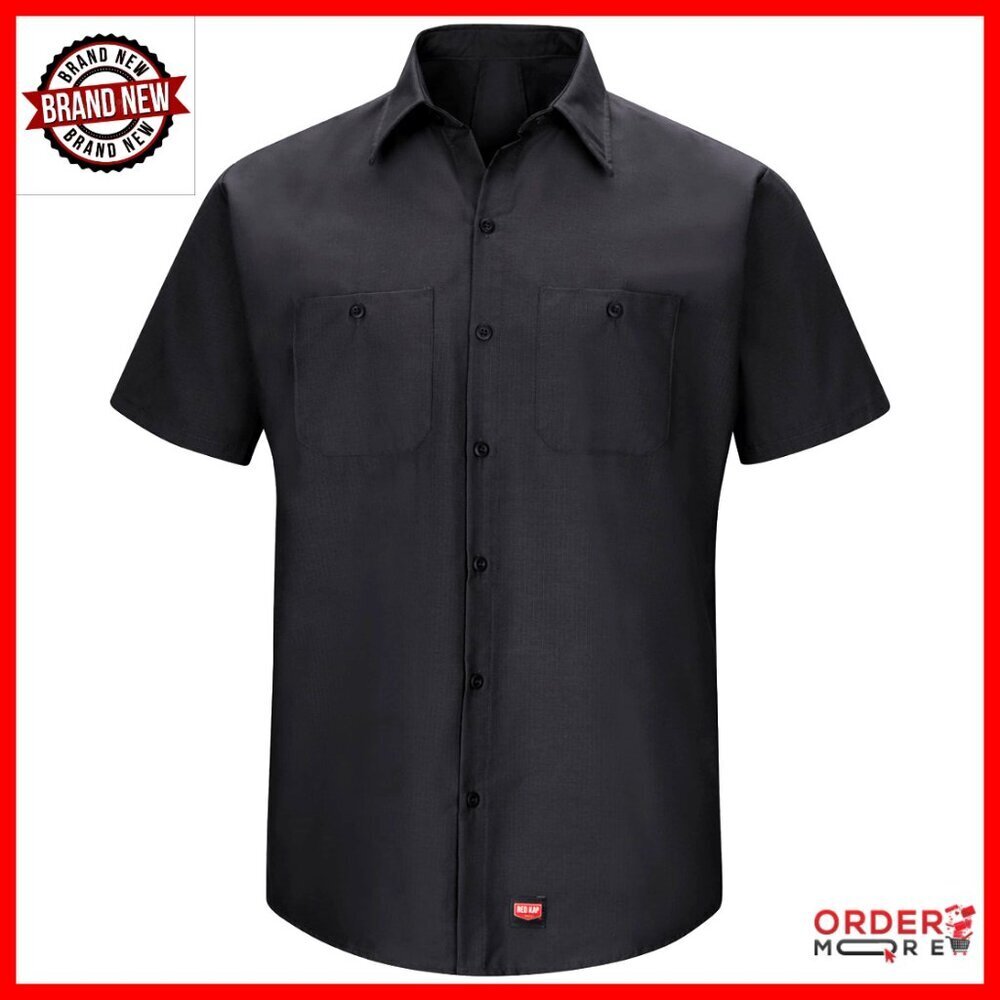 Men's Short Sleeve Work Shirt Ripstop Fabric Flex Panel Durable